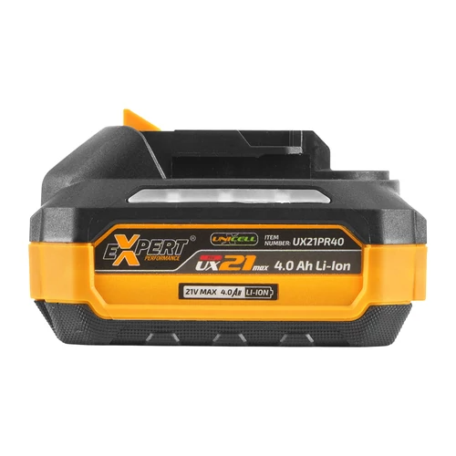 Expert 21V max 4.0 Ah Li-Ion akkumulátor narancssárga és fekete házzal.