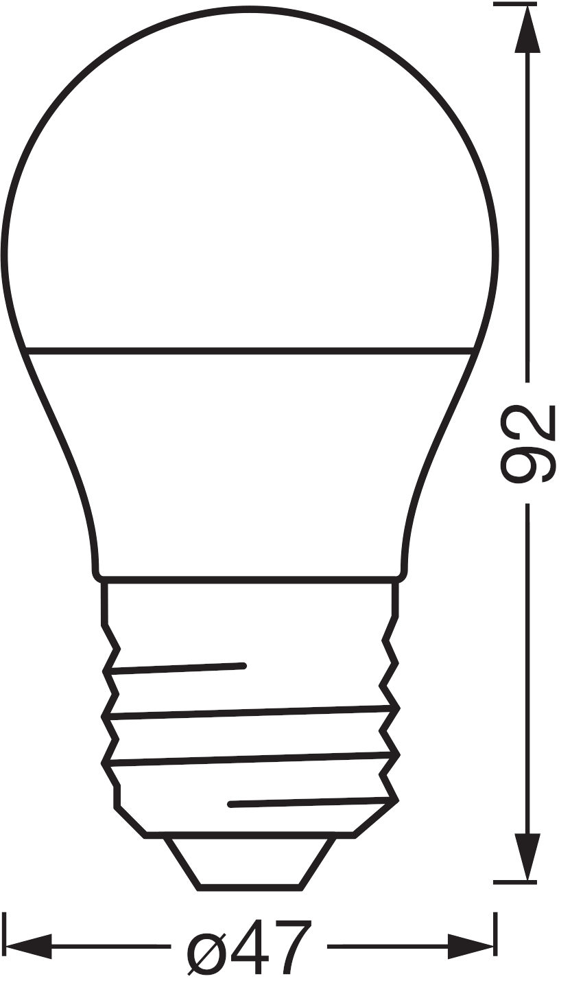 LED izzó rajza. Méretek: 47mm átmérő, 92mm magasság.