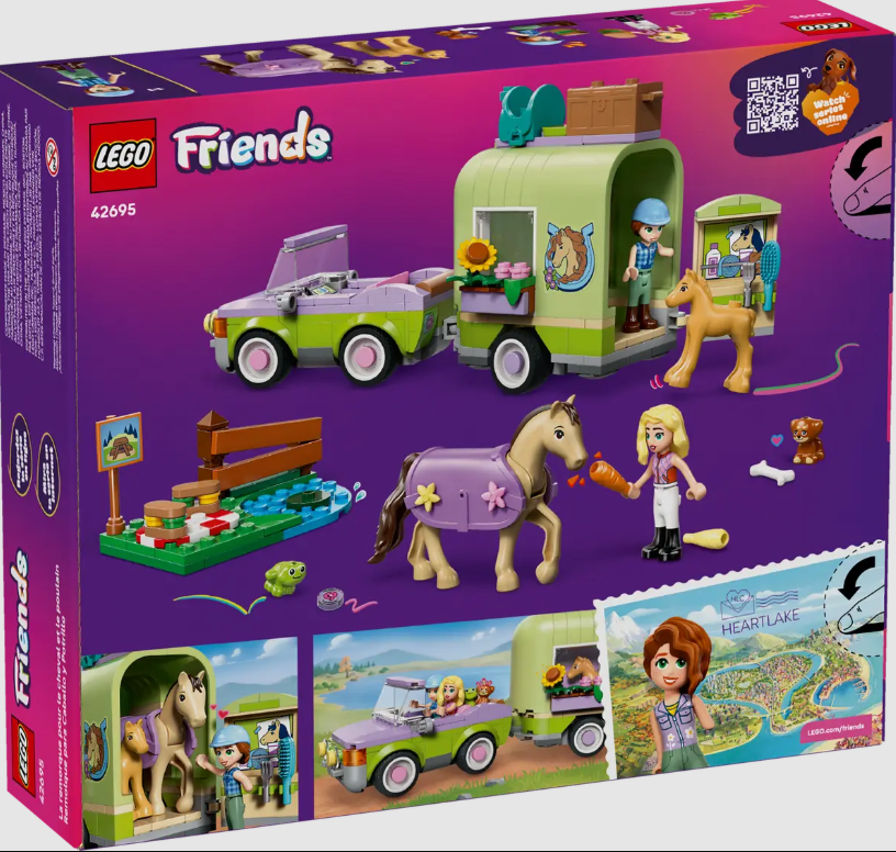 LEGO Friends Pferdeanhänger-Set mit Auto, Pferd, Figuren und Zubehör.