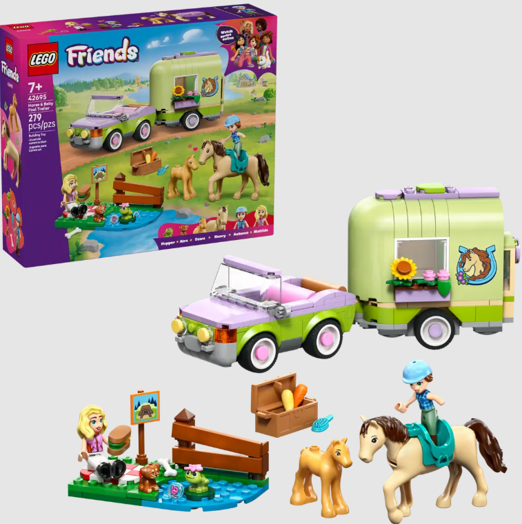 LEGO Friends Pferde & Fohlen-Anhänger Set mit Figuren, Pferden, Auto und Anhänger.