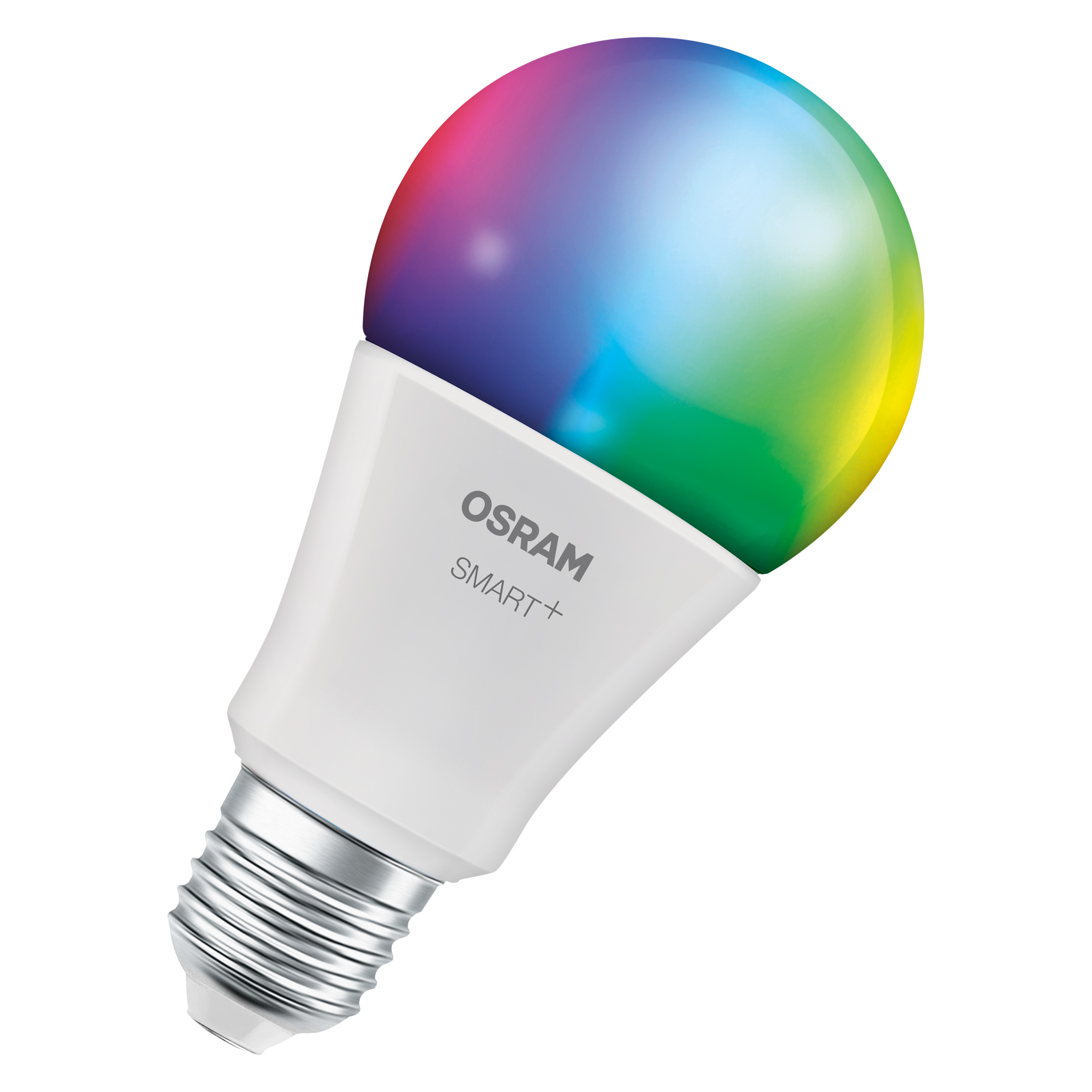 Fehér Osram Smart+ LED izzó, többszínű, világító felső résszel.