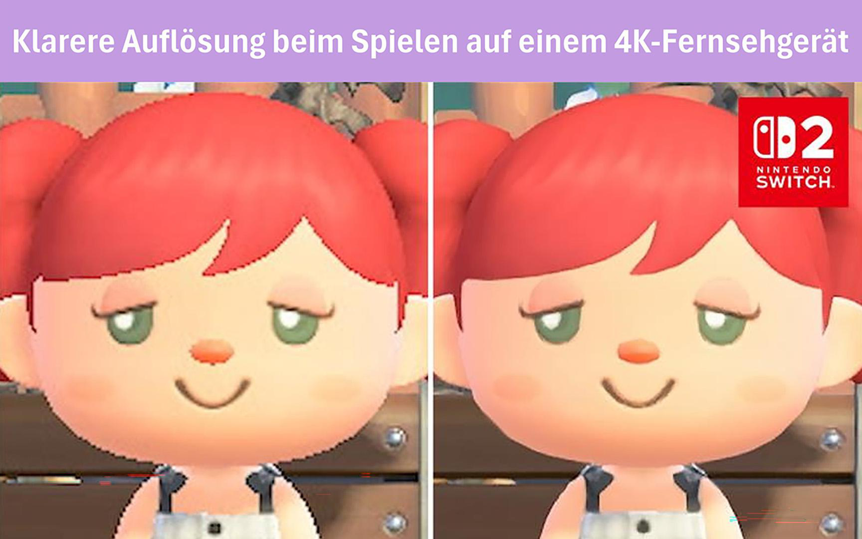 Geteilter Bildschirm zeigt eine Figur aus Animal Crossing auf Nintendo Switch.