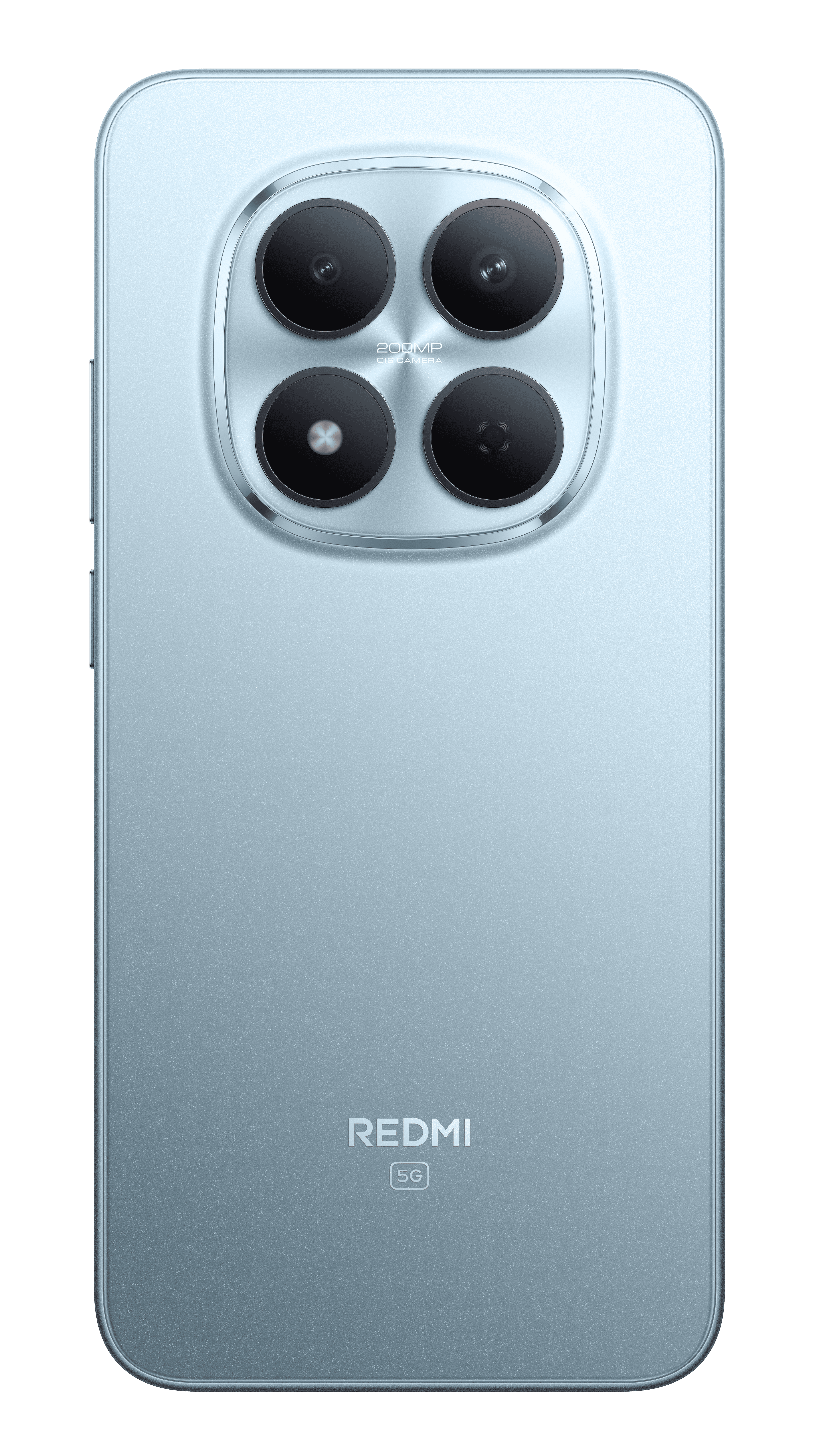 200MP OIS kameraya sahip açık mavi Redmi 5G telefon.