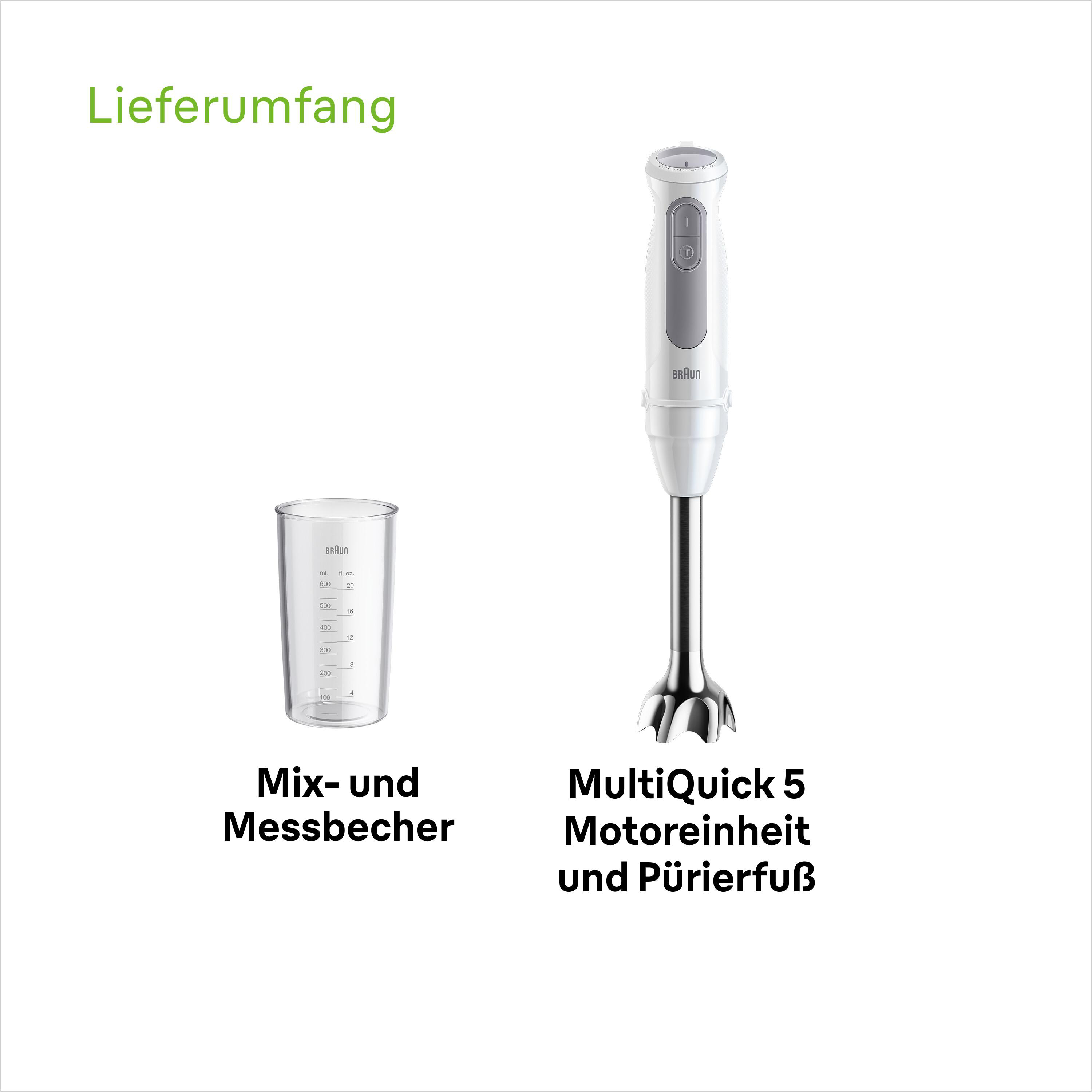 Lieferumfang: Braun Stabmixer, Messbecher und Pürierfuß.