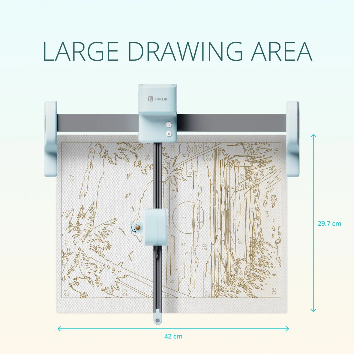 Un dispositivo di disegno LOKLIK su un'immagine numerata su tela. 42x29.7cm.