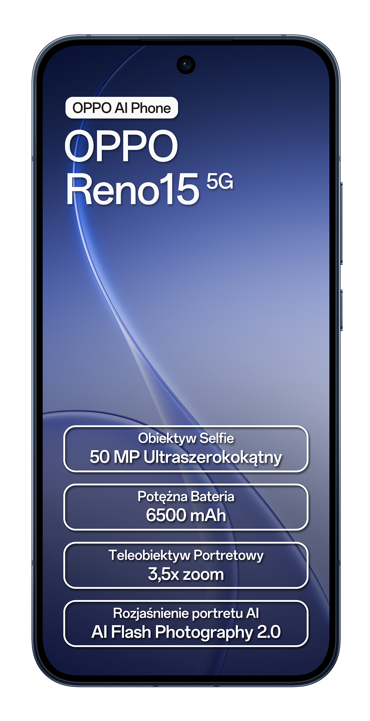 OPPO Reno15 5G z aparatem selfie 50 MP, baterią 6500 mAh i zoomem 3,5x.