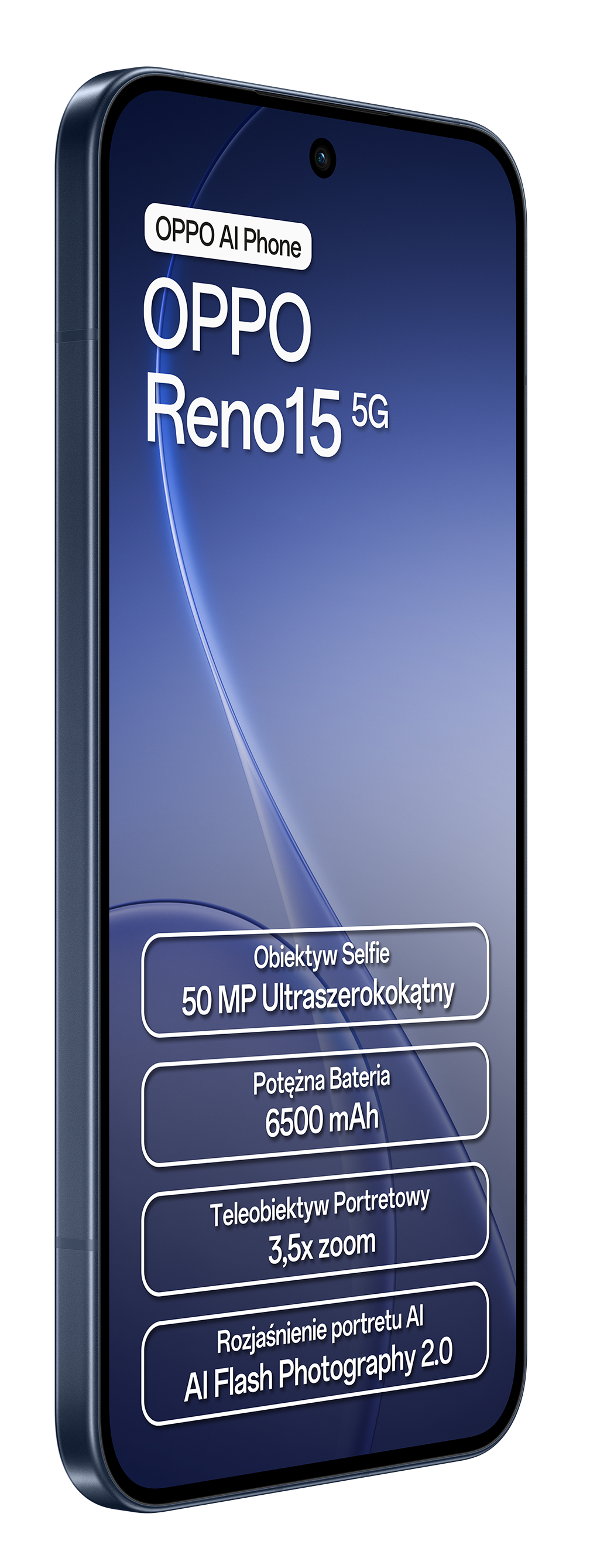OPPO Reno15 5G z selfie 50MP, baterią 6500mAh, zoomem 3.5x, lampą AI.