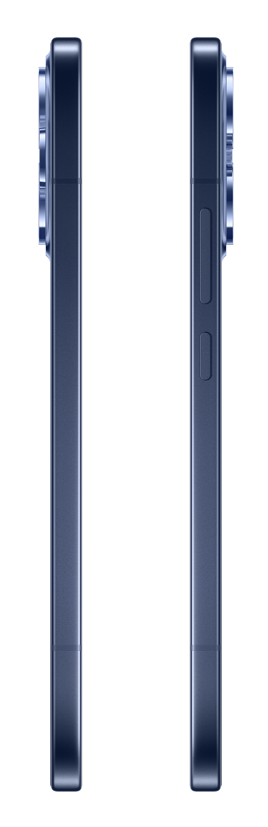 Ciemnoniebieski profil smartfona z aparatem, czarny.