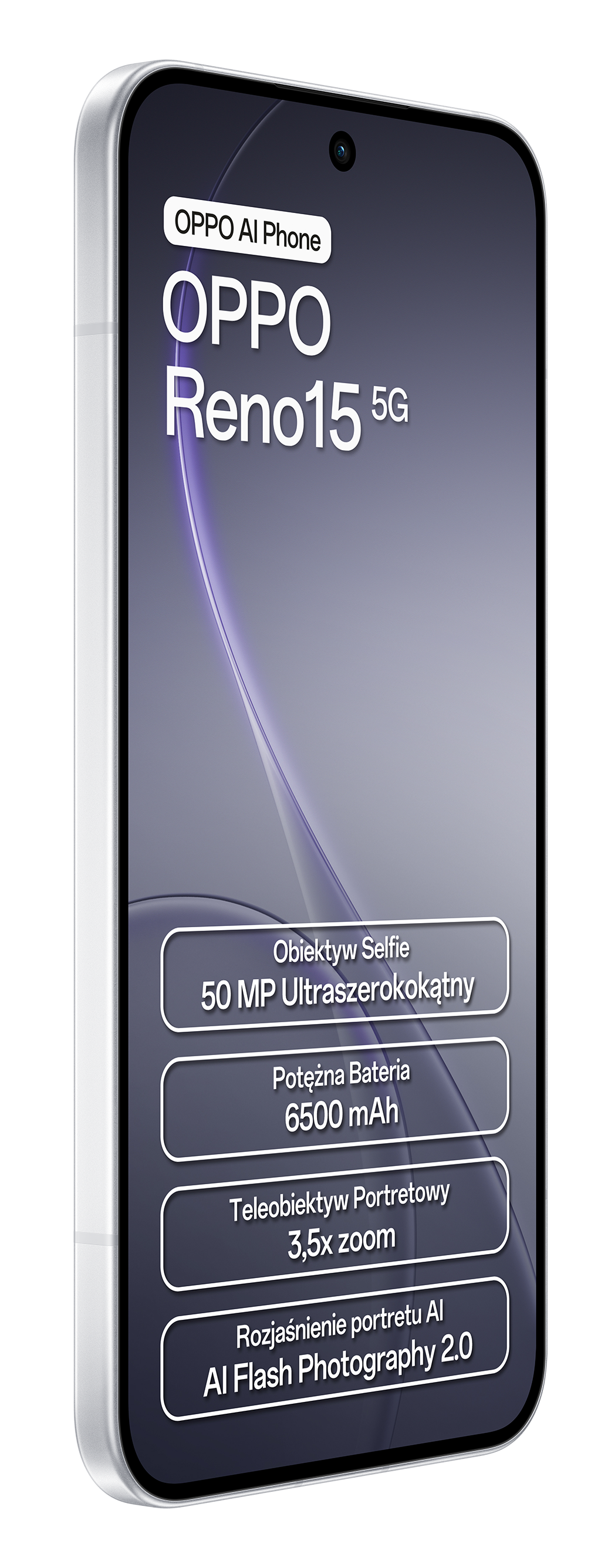 Telefon OPPO Reno15 5G z aparatem ultraszerokokątnym 50MP, baterią 6500mAh.