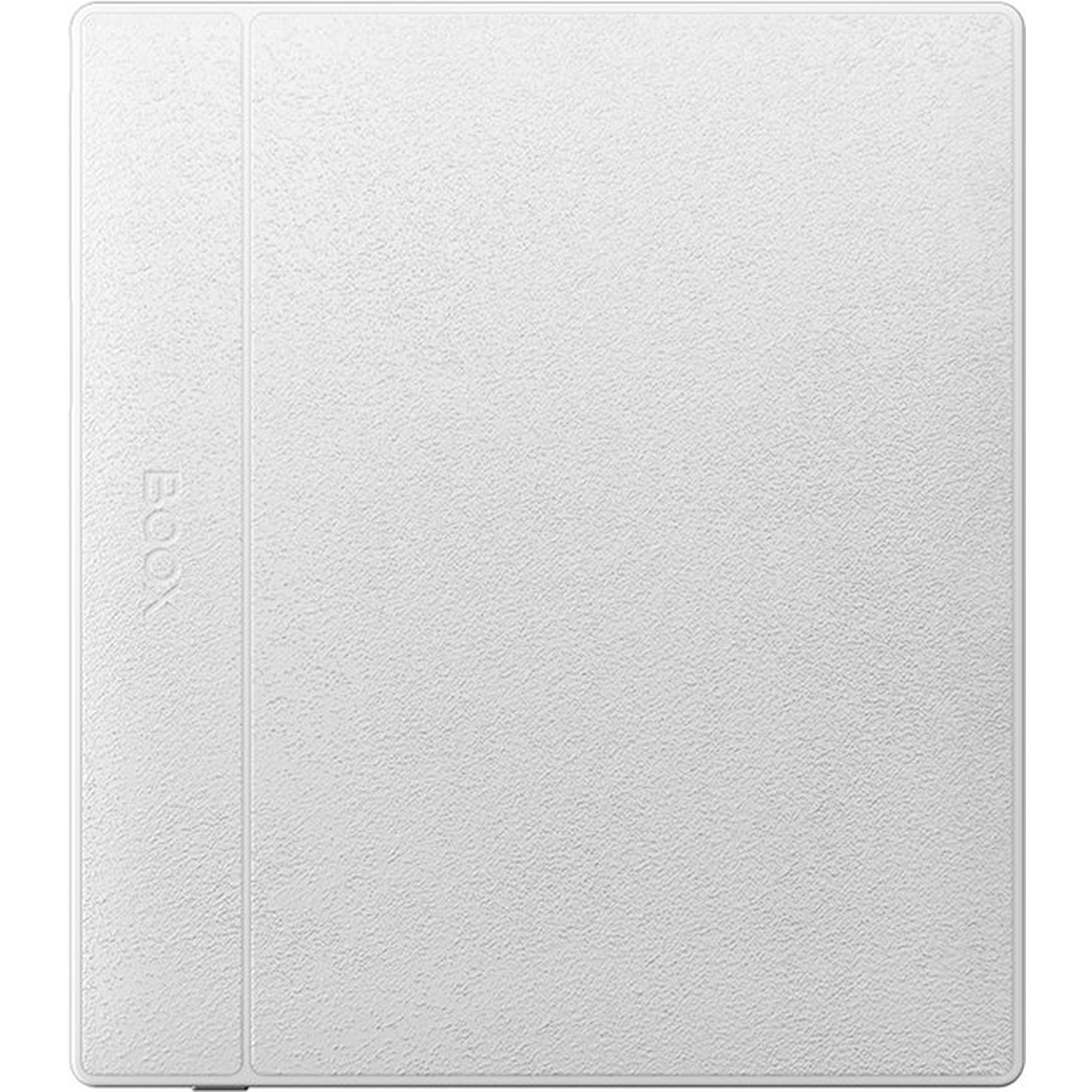 Een witte e-reader of tablet hoes met textuurpatroon en 'BOOX' logo.