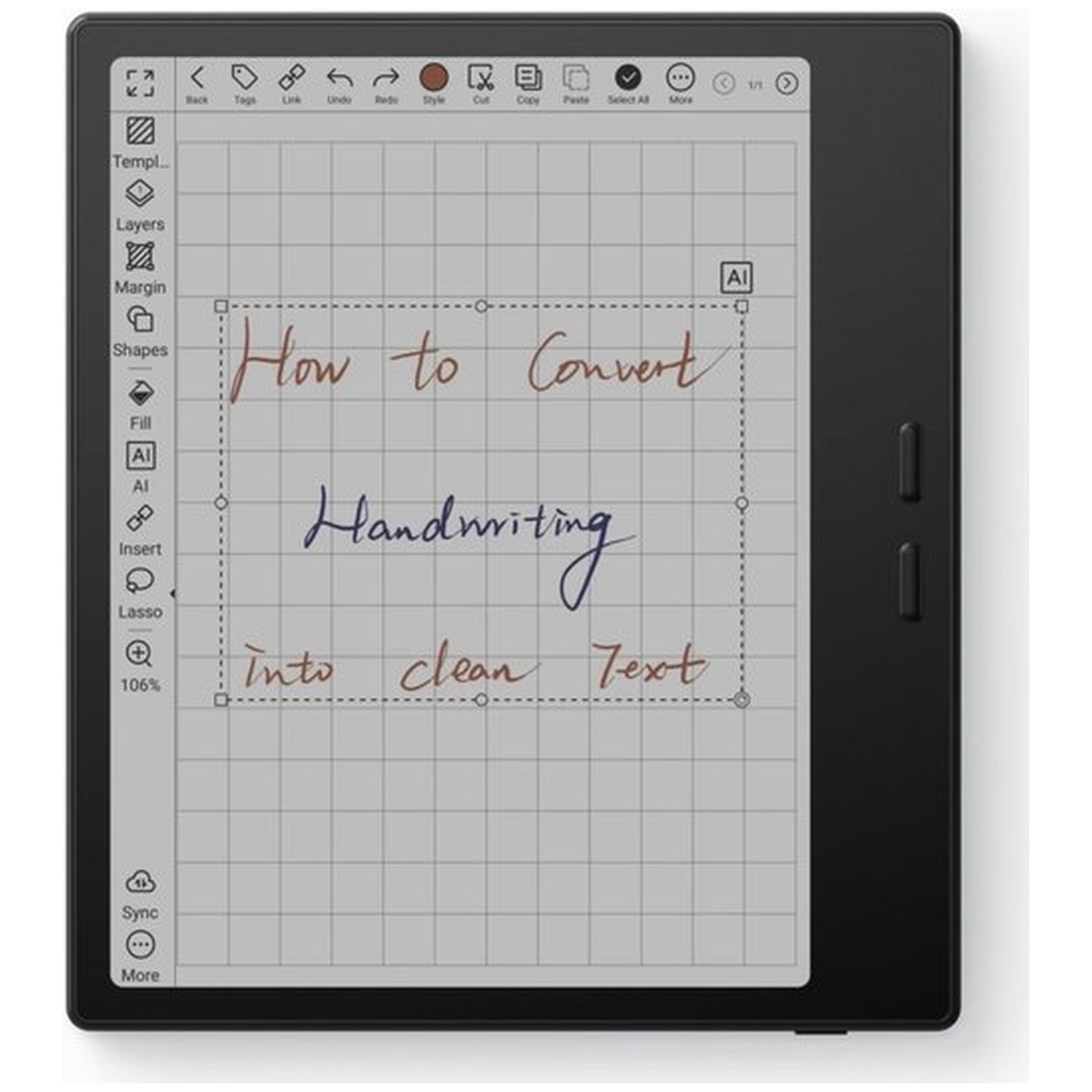 Tabletscherm toont handschrift: 'Hoe Handschrift Om Te Zetten In Duidelijke Tekst'.
