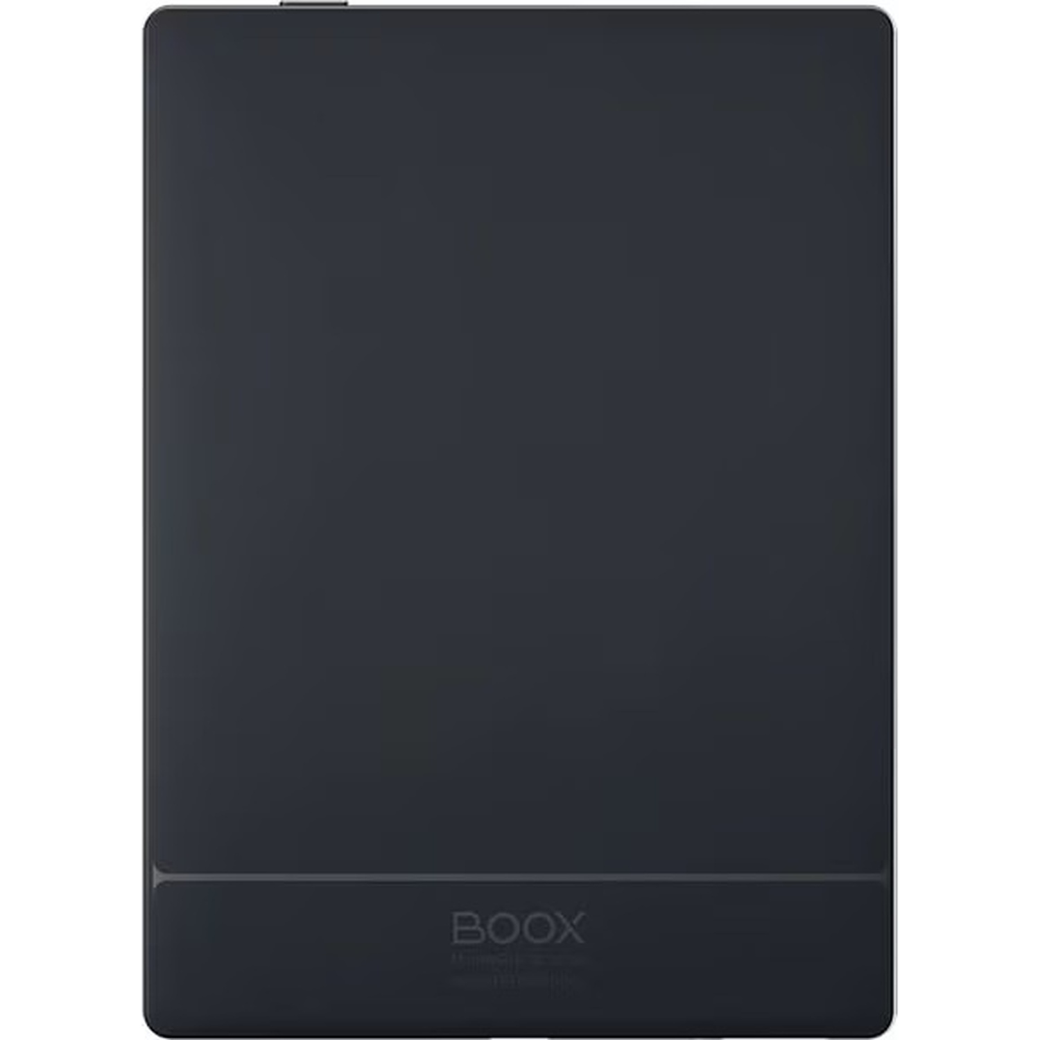Een donkergrijs BOOX e-reader wordt van achteren getoond met het logo onderaan.