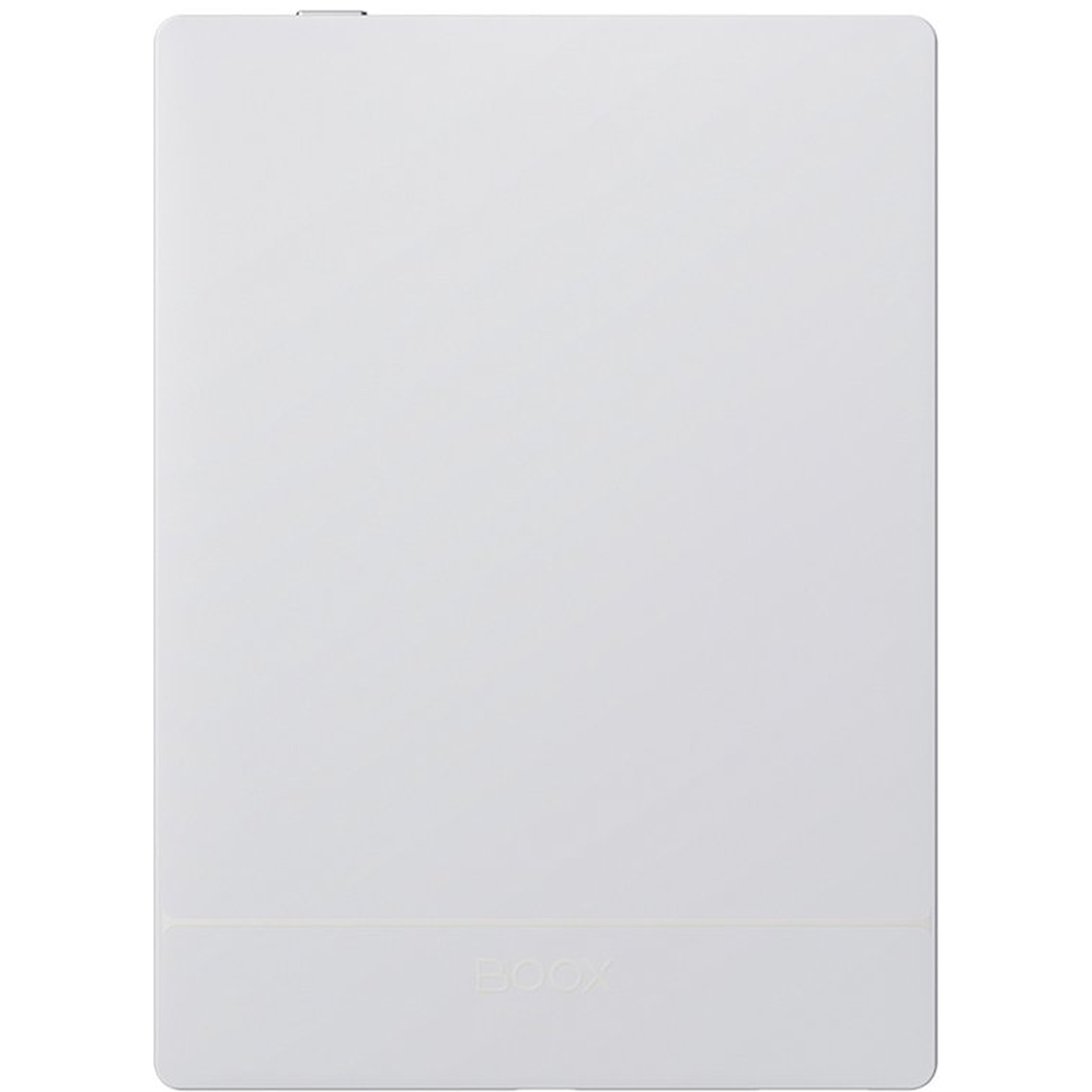 Un e-reader Boox blanc avec un écran vierge est montré de face.