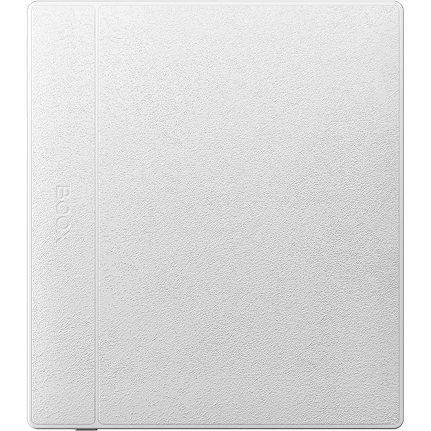 Un étui de protection blanc avec le texte BOOX sur le côté gauche.