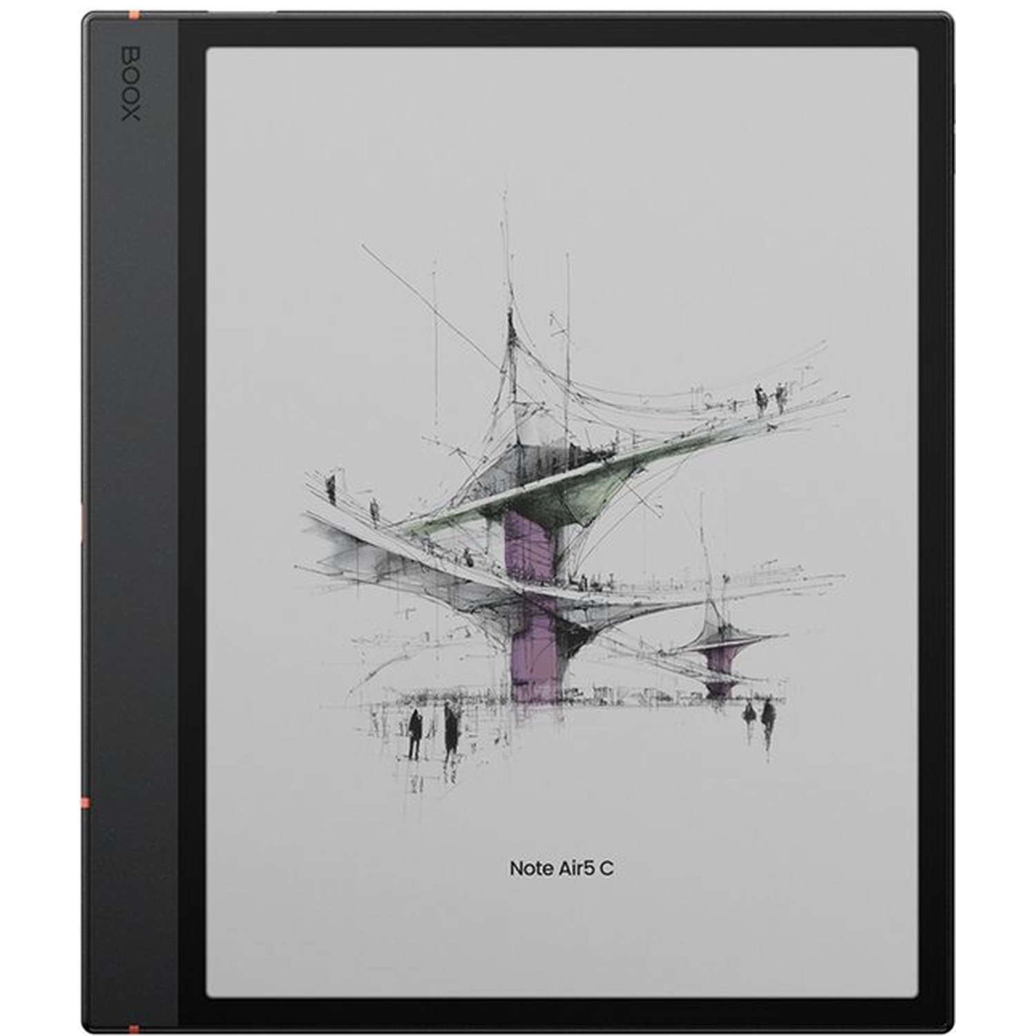 A black tablet displays a sketch of a bridge with figures. 'Note Air5 C' is at the bottom.