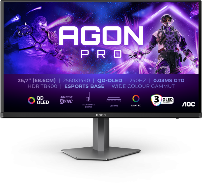 AOC AG276QZD2 27'' Sík QHD 240 Hz 16:9 QD-OLED Gamer Monitor