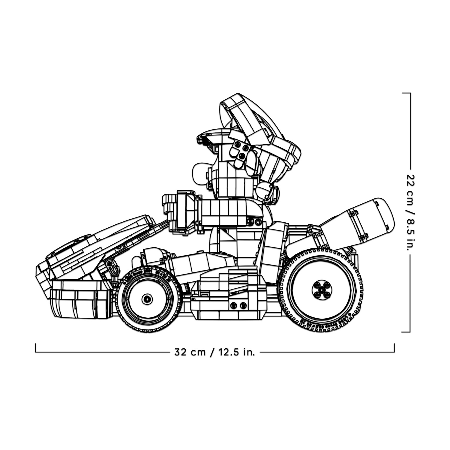 Disegno al tratto di un go-kart con personaggio Mario. Dimensioni: 32 cm L, 22 cm A.