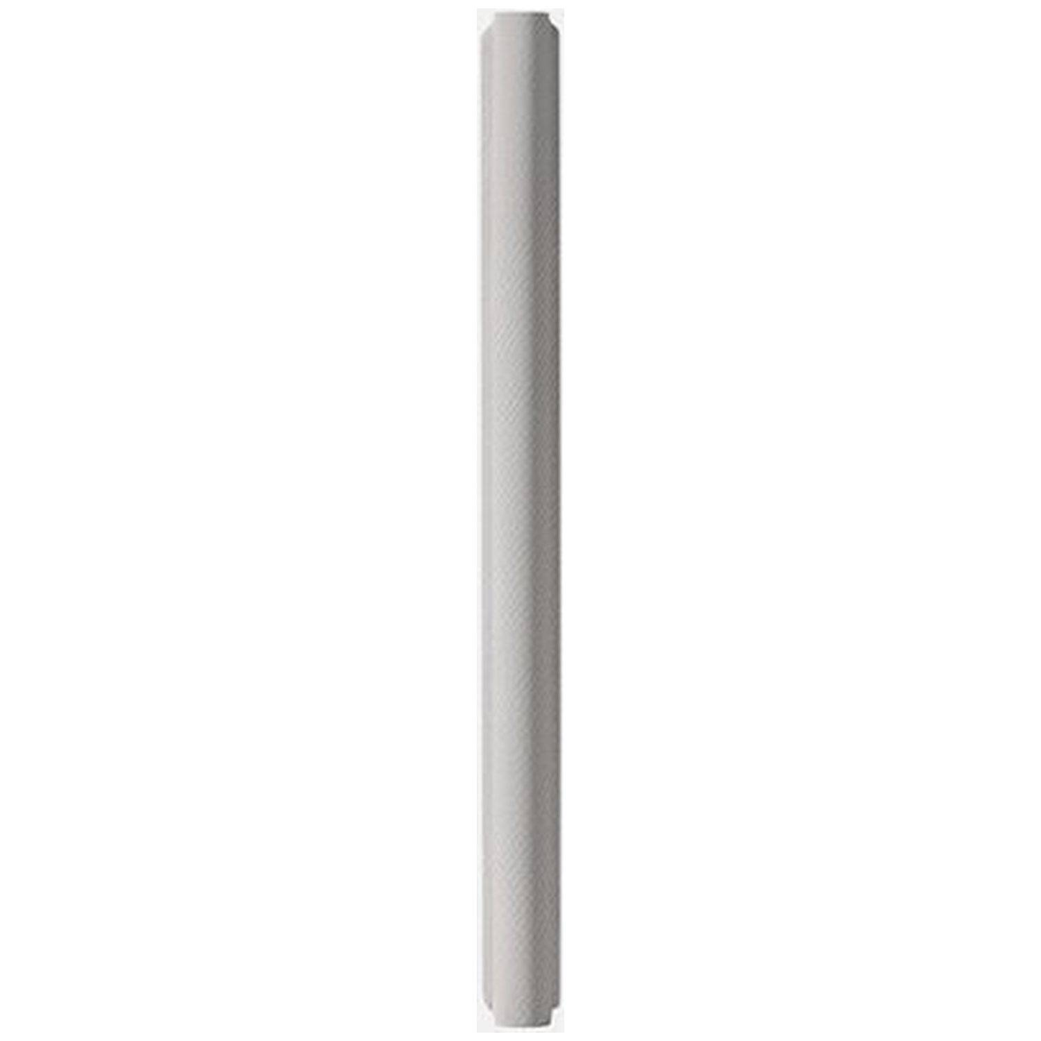 Een witte, getextureerde cilinder tegen een witte achtergrond.