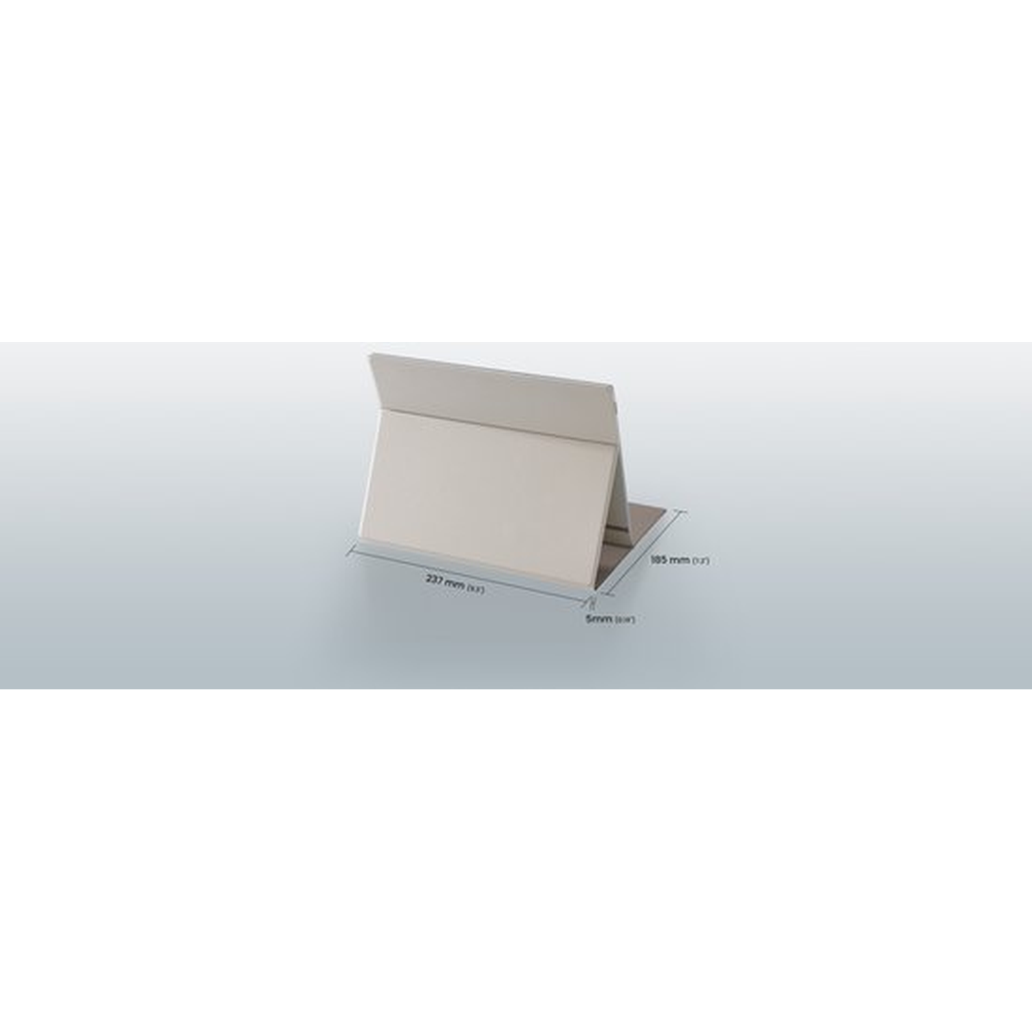 Een beige tafelstandaard met afmetingen van 237 mm, 105 mm en 5 mm.