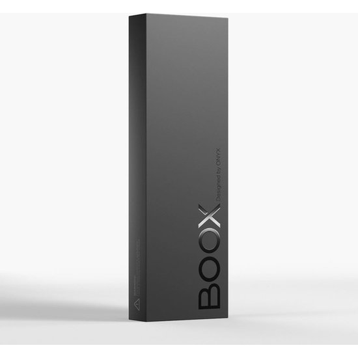 A dark grey, rectangular box with the text BOOX and Designed by ONYX.