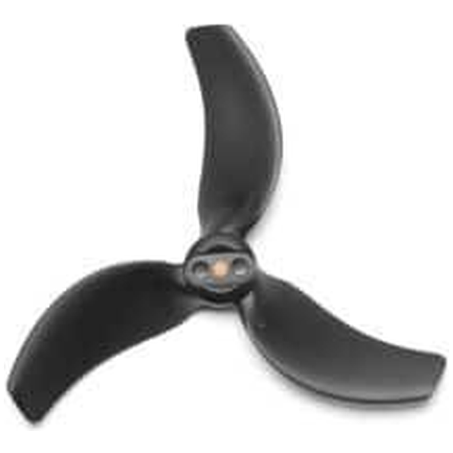 Black three-bladed propeller on a white background.
