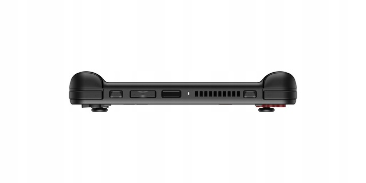 Czarny przenośny gadżet z joystickami i przyciskami, na białym tle.