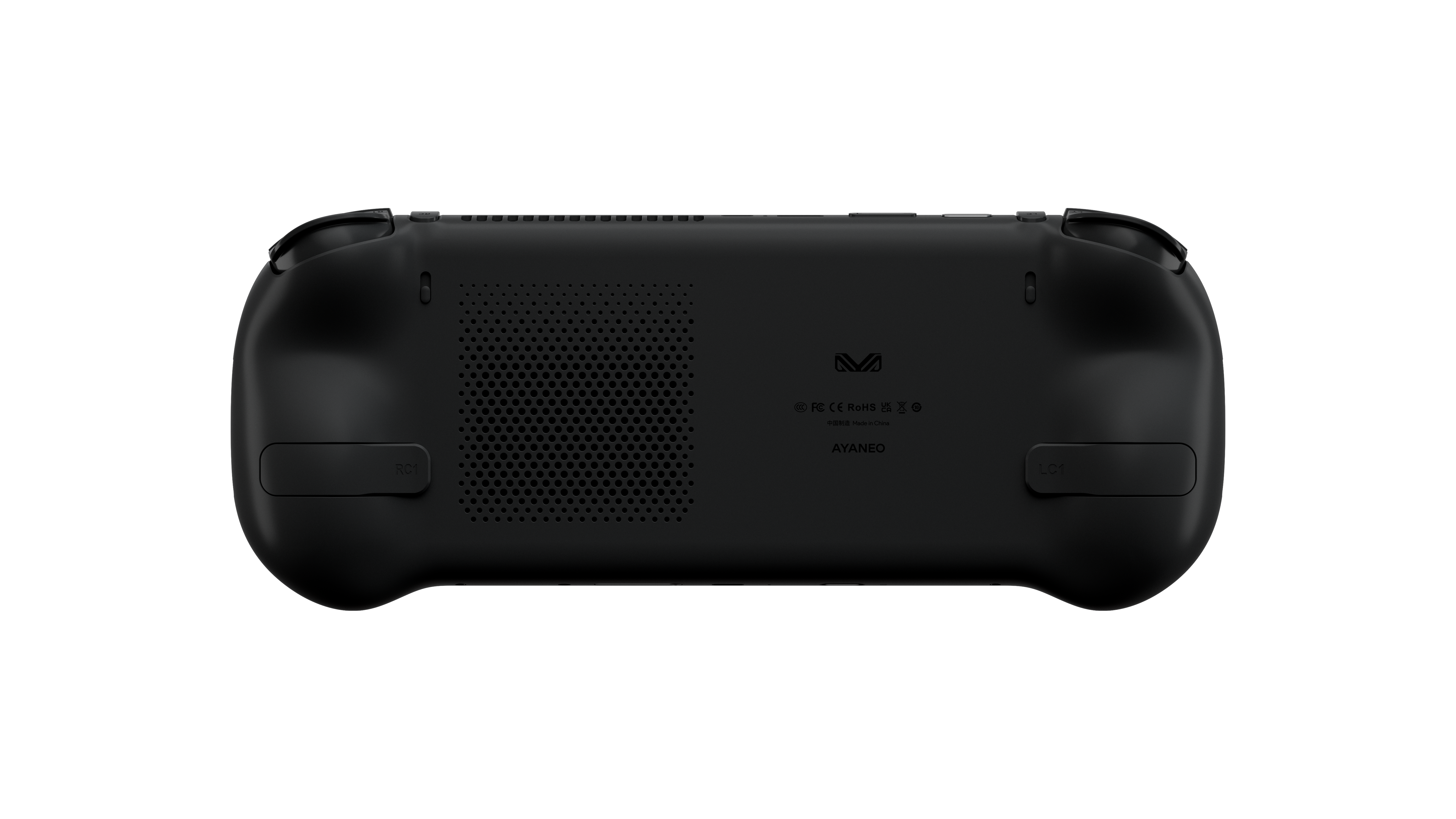Czarny przenośny gadżet AYANEO z tyłu, z otworami wentylacyjnymi i przyciskami.