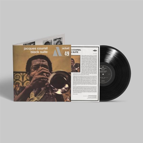 Schallplatte mit "Jacques Coursil black suite" Cover, daneben die Platte.