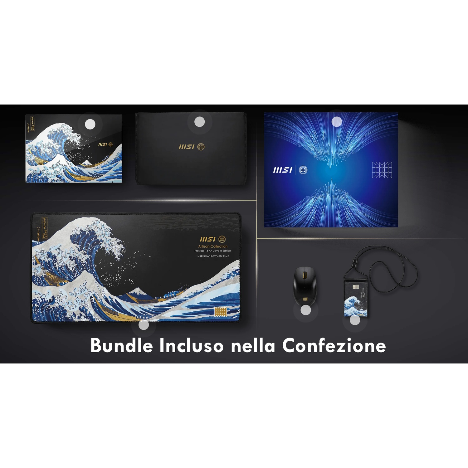 Bundle MSI con mouse, laccetto e merchandising stile Ukiyo-e.