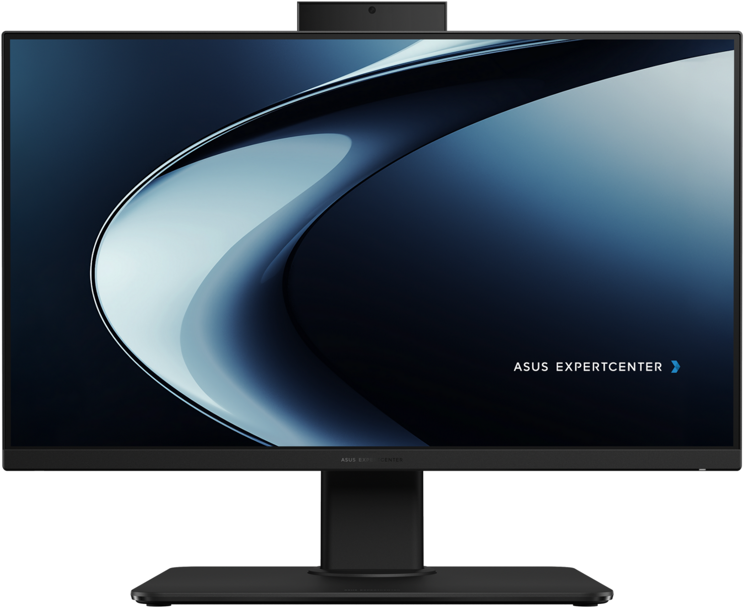 Moniteur ASUS ExpertCenter noir avec écran bleu abstrait et webcam.