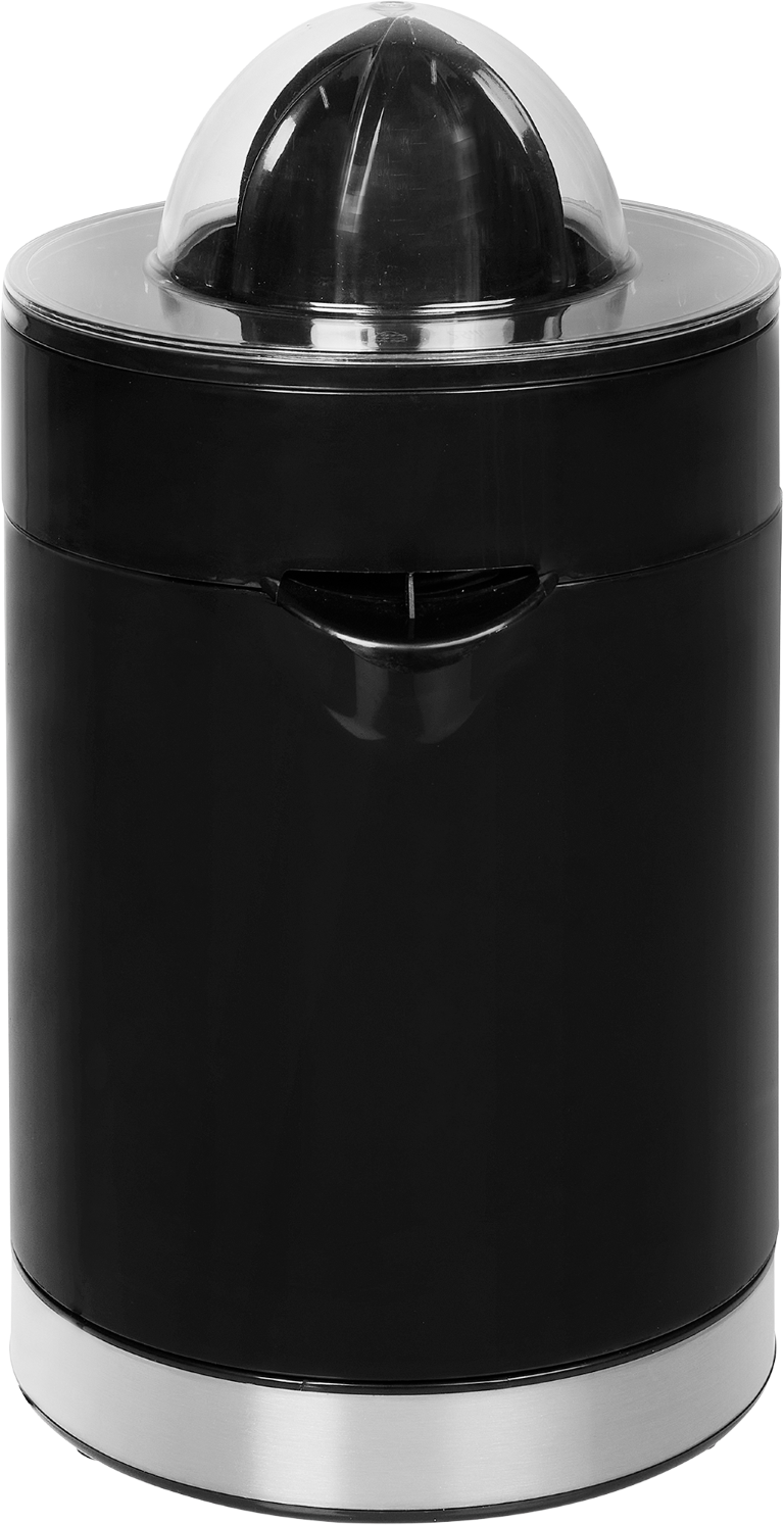 Spremiagrumi elettrico nero con coperchio trasparente e cono per polpa.