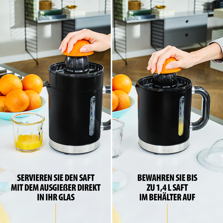 Spremiagrumi: versa il succo direttamente nel bicchiere o conserva fino a 1,4 L.