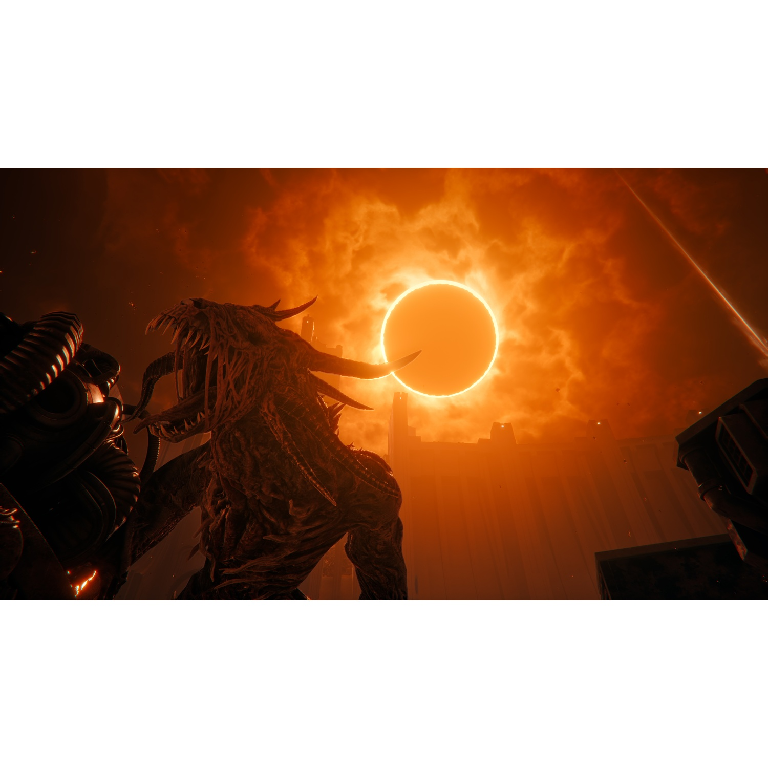 Un mostro con la bocca aperta davanti a un'eclissi solare.