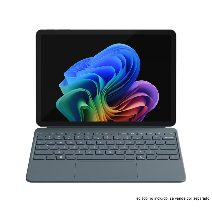 Una tableta con teclado y un fondo de pantalla colorido.