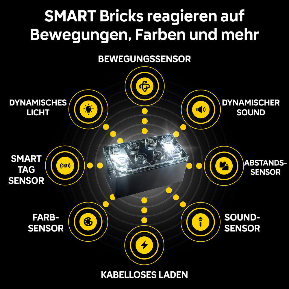 SMART Bricks mit Sensoren: Bewegung, Licht, Sound, Abstand, Farbe, Tag, Laden.