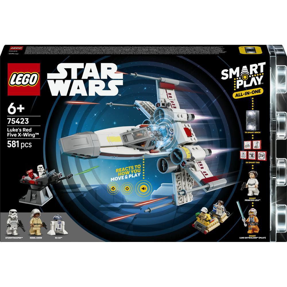 Lego Star Wars Luke's Red Five X-Wing Set mit Figuren und Spielsteinen.