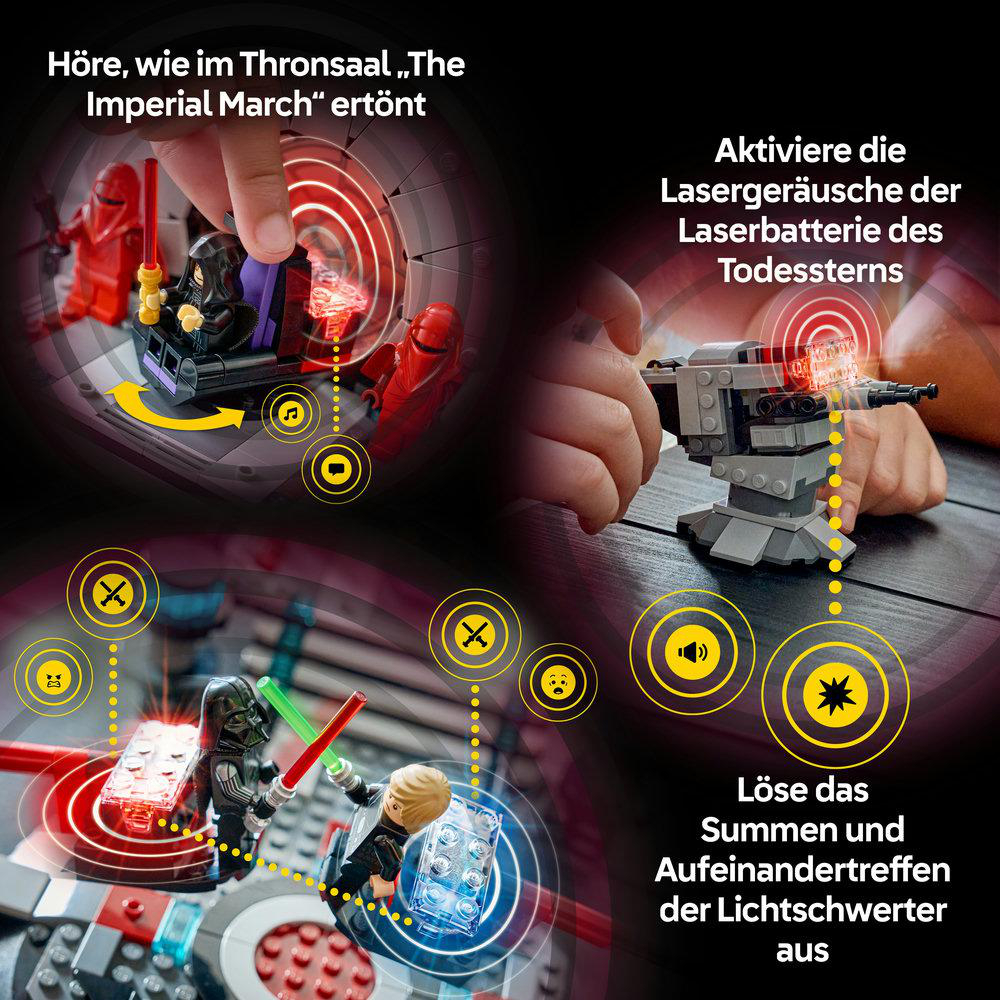Lego Star Wars Szene mit Darth Vader und Luke Skywalker, Laserschwertkampf.