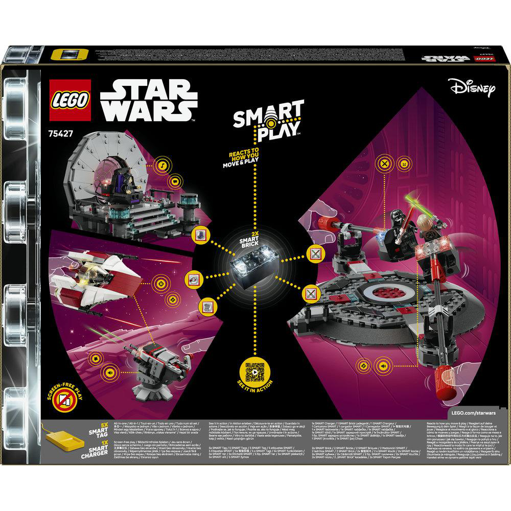 Lego Star Wars Smart Play Box zeigt Figuren, Schiffe und Spielzubehör.