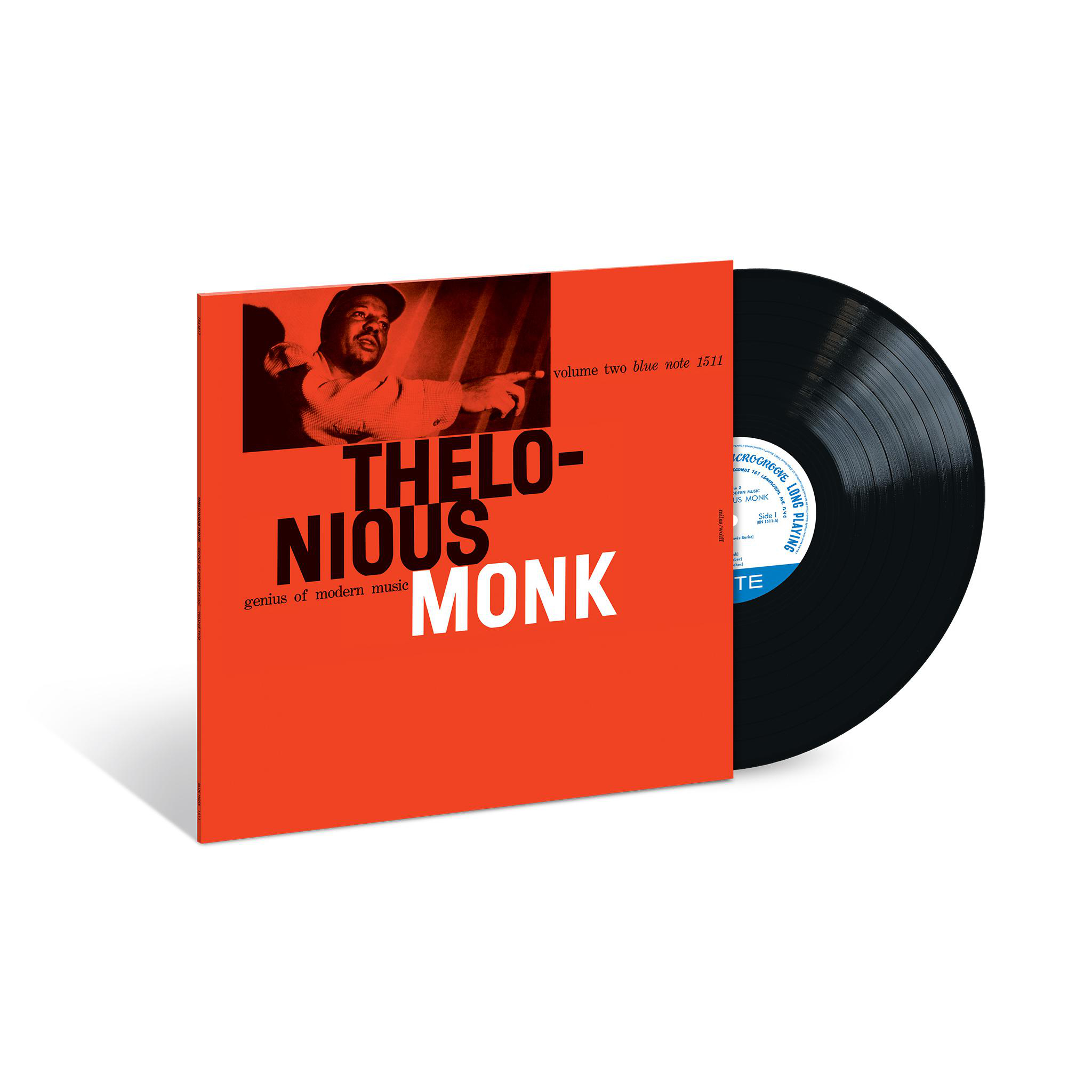 Ein Schallplattencover mit Thelonious Monk und einer schwarzen Schallplatte.