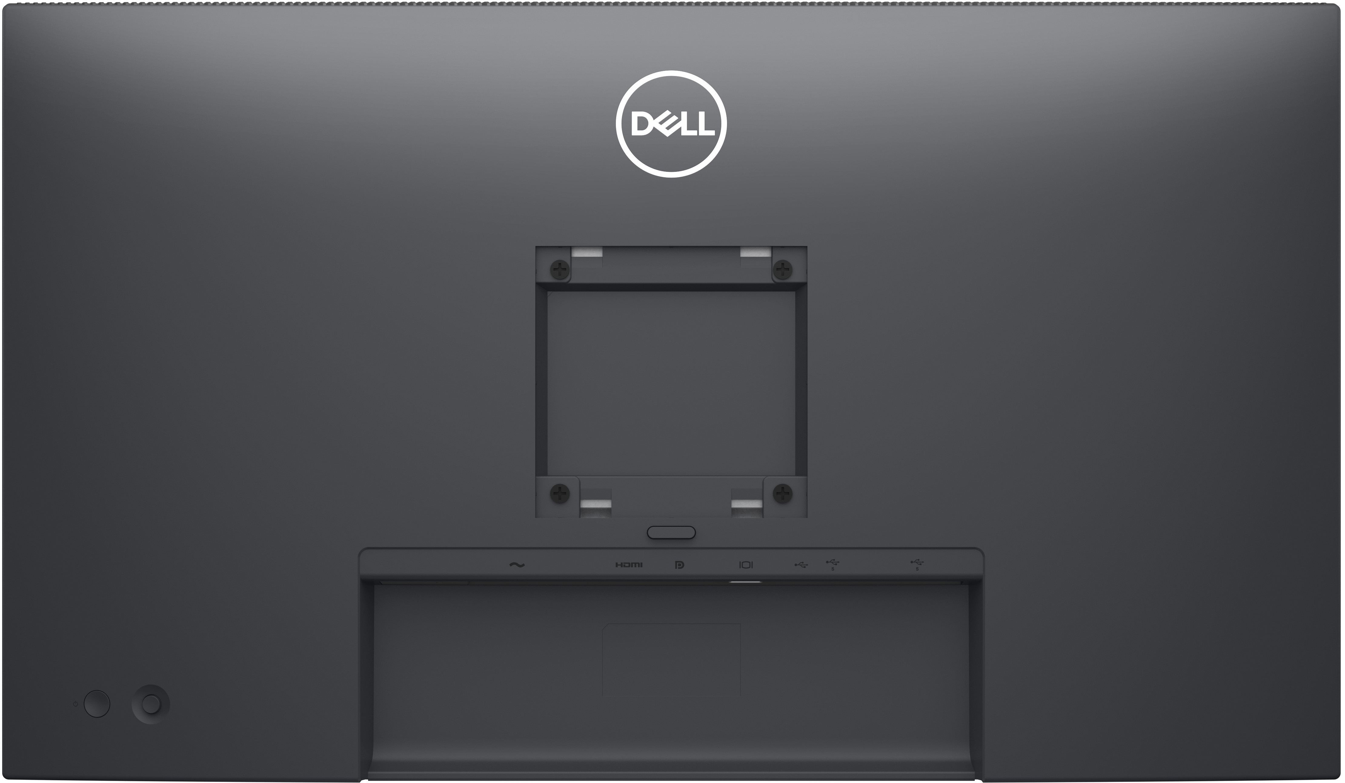 Arrière d'un moniteur noir avec logo Dell et ports.