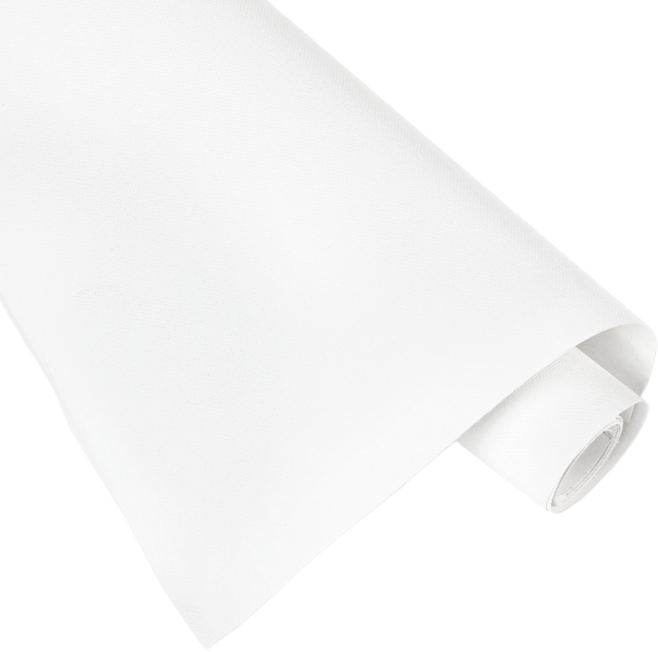 Un rotolo di tessuto bianco, parzialmente srotolato, su sfondo nero.