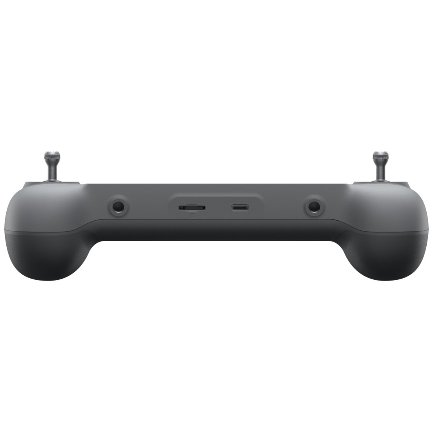 Grijze controller met twee joysticks, USB-C-poort en SD-kaartsleuf.