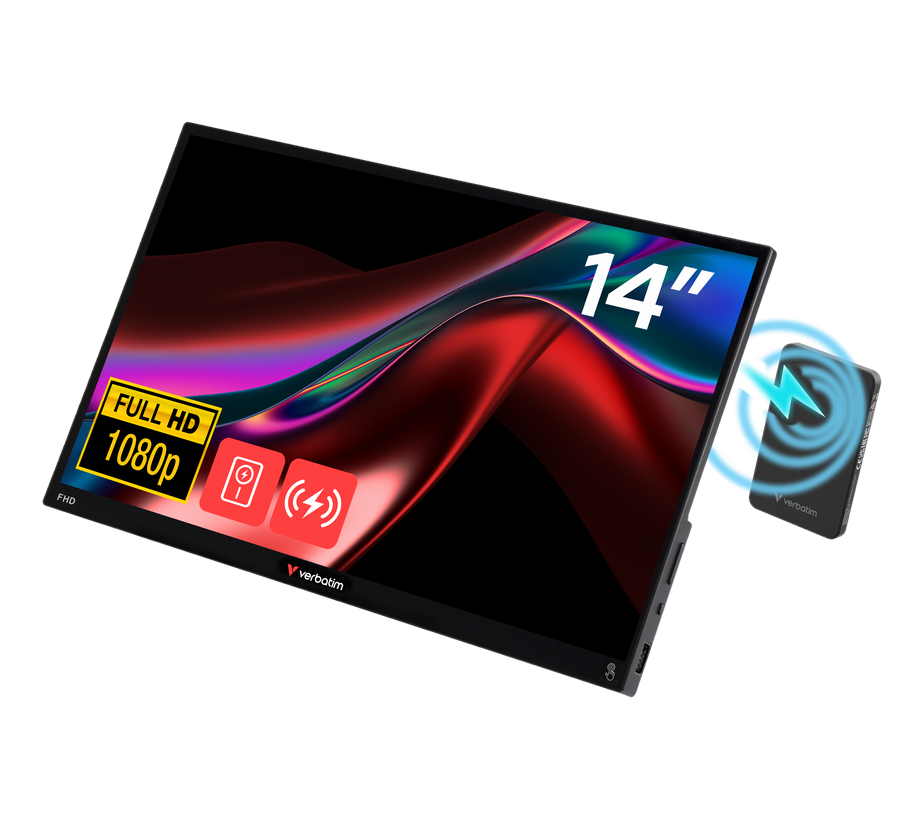 Écran 14 pouces affichant du Full HD 1080p avec des icônes.