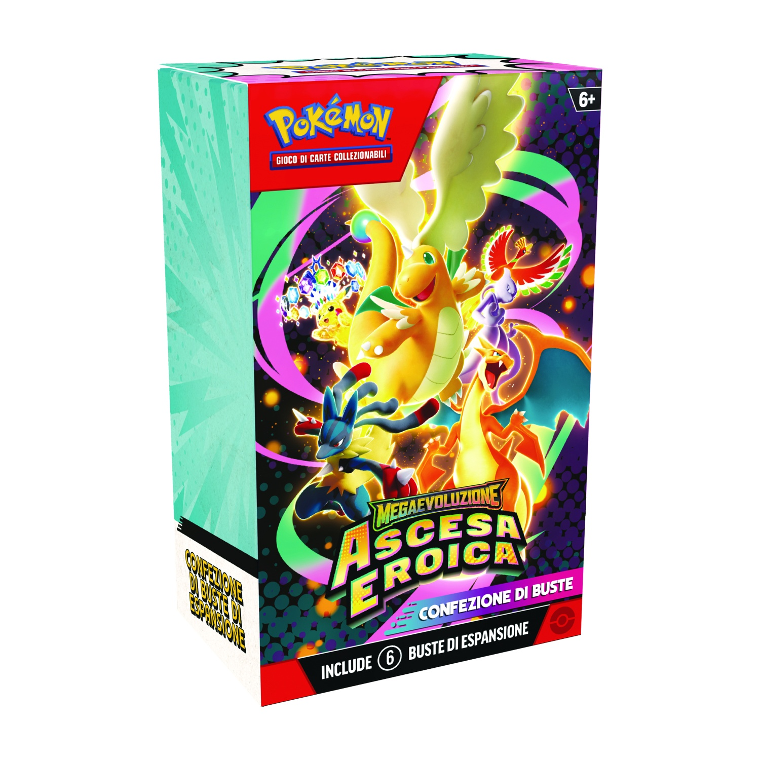 Scatola di espansione Pokémon con personaggi come Dragonite e Lucario.