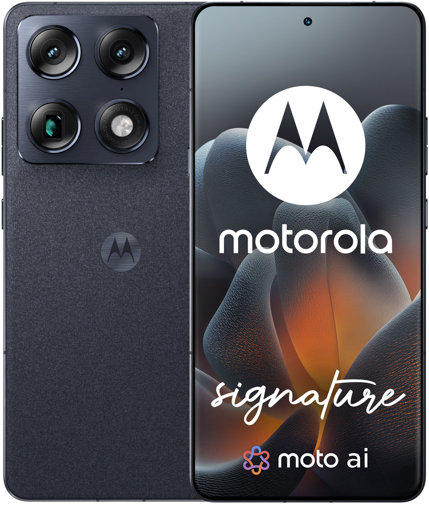 Ciemnoszary smartfon Motorola z czterema aparatami z tyłu.