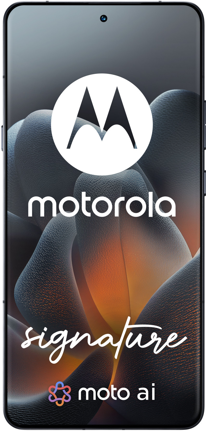 Logo i tekst Motorola na stylizowanym tle z organicznymi kształtami.