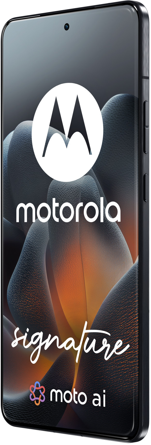 Smartfon Motorola z logo Motorola, napisem 'signature' i 'moto ai'.