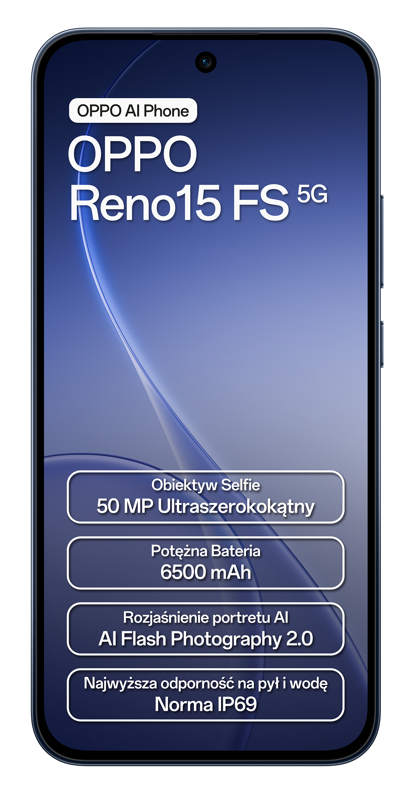 OPPO Reno15 FS 5G z ultraszerokokątnym obiektywem selfie 50 MP, baterią 6500 mAh.