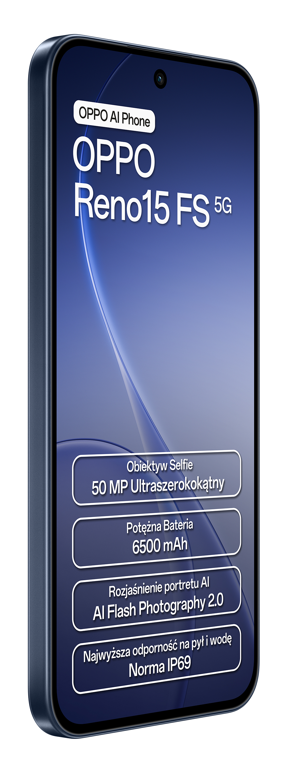 OPPO Reno15 FS 5G z aparatem selfie 50MP ultraszerokokątnym, baterią 6500mAh, IP69.