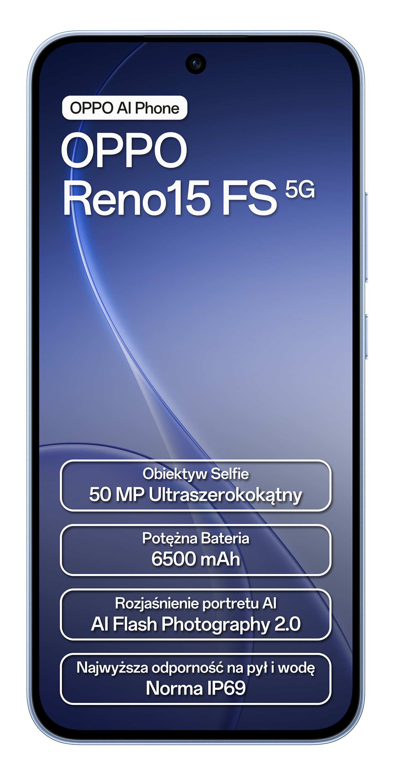 OPPO Reno15 FS 5G z selfie 50MP, baterią 6500mAh, światłem portretowym AI, IP69.